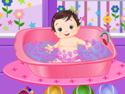Playful baby bathing